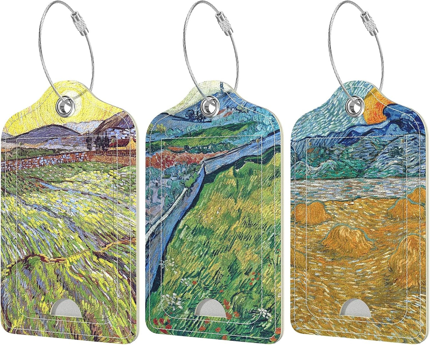 Rimilak 3 Pcs PU Leather Luggage Tags for Suitcase, Travel Cruise Luggage Tag with Privacy Flap, Name ID Label and Metal Loop for Women Men Baggage Handbag School Bag Backpack, Ink Field