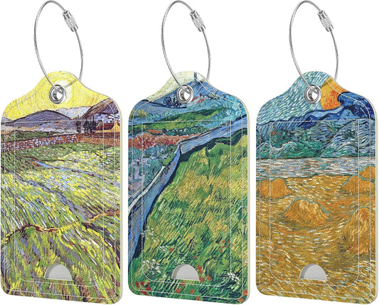 Rimilak 3 Pcs PU Leather Luggage Tags for Suitcase, Travel Cruise Luggage Tag with Privacy Flap, Name ID Label and Metal Loop for Women Men Baggage Handbag School Bag Backpack, Ink Field