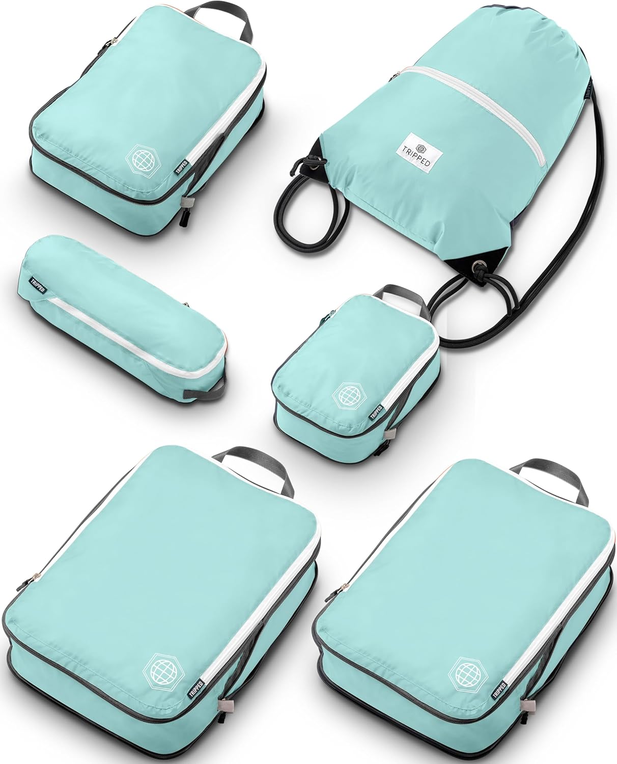 Extra Large Compression Packing Cube 6 Piece Set for Travel and Check Luggage by TRIPPED Travel Gear