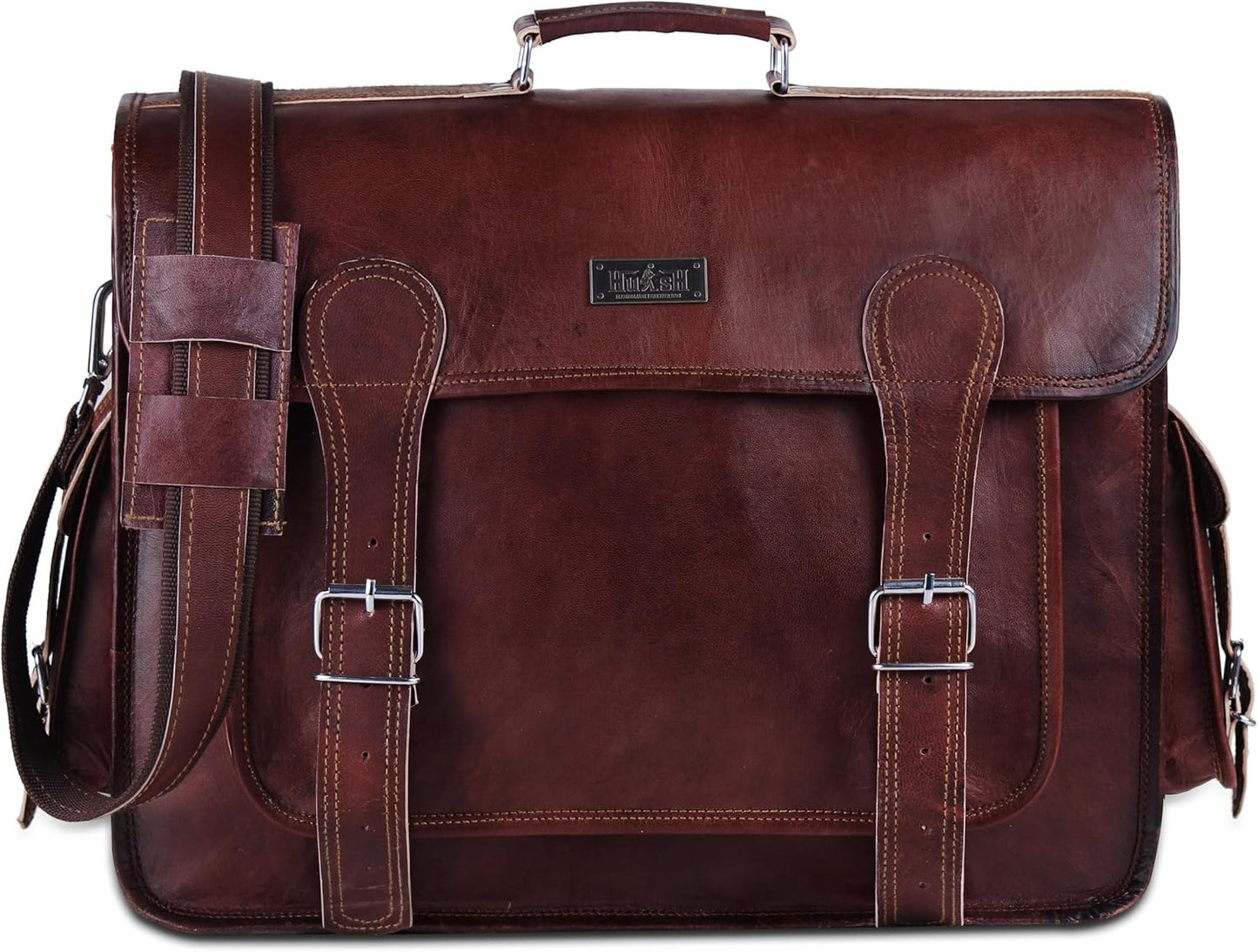 Brown Leather Messenger Bag For Men 18 Inch Big Women Shoulder Cross Body Brown Laptop Computer Briefcase Bag - Best Vintage Look