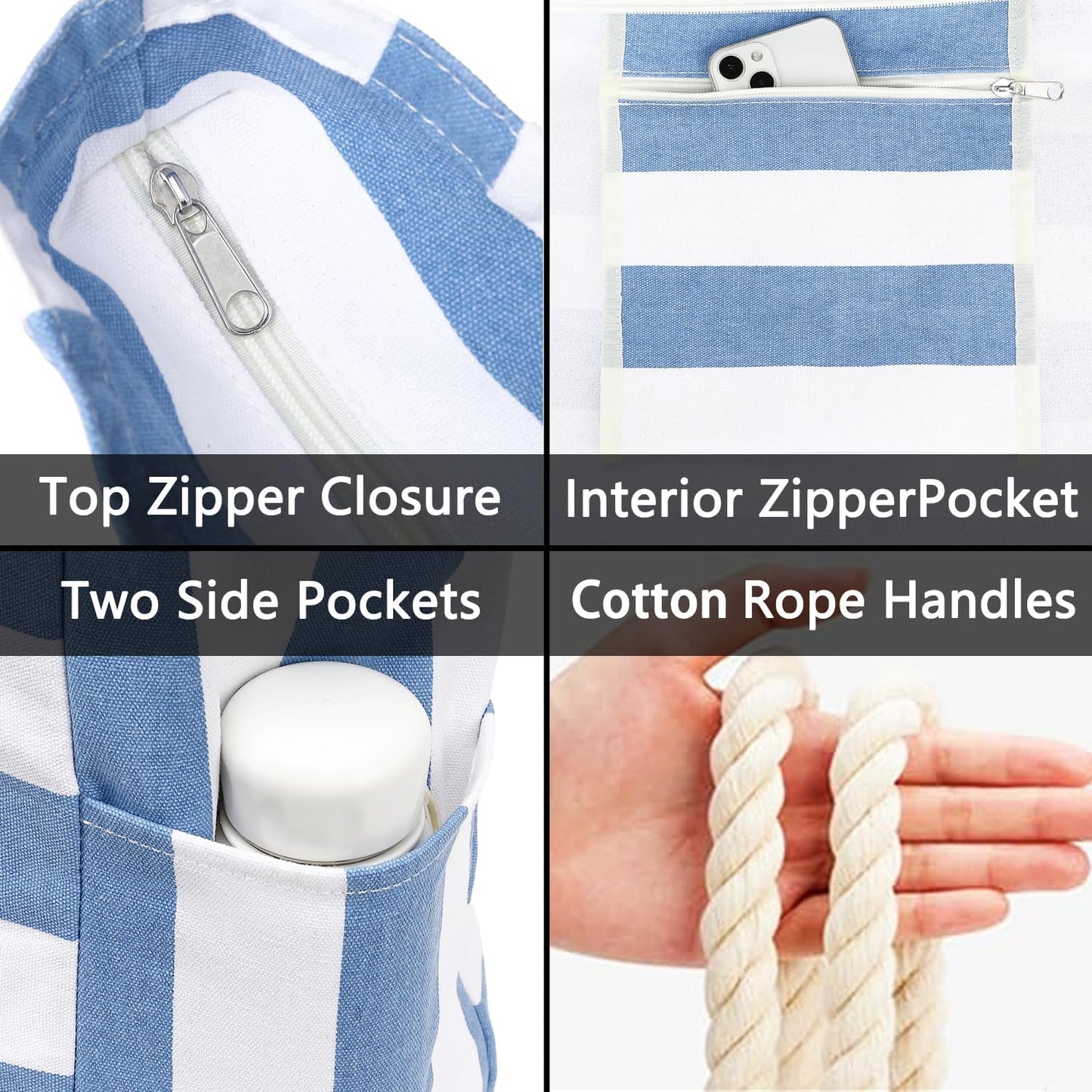 Large Beach Bag for Women, Waterproof Travel Tote Bag with Lunch/Wet Pocket for Weekender, Sandproof, Zipper Closure