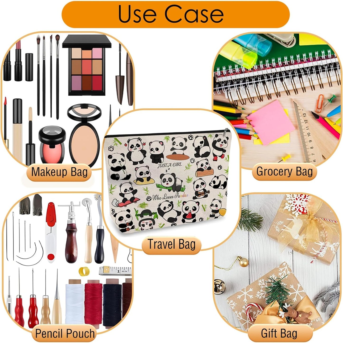 DOOX Panda Makeup Bags with Lining, Funny Cosmetic Bags Pencil Pouch - Double-Sided Print - Cute Birthday & Christmas Panda Gifts for Daughter, Sister, Women