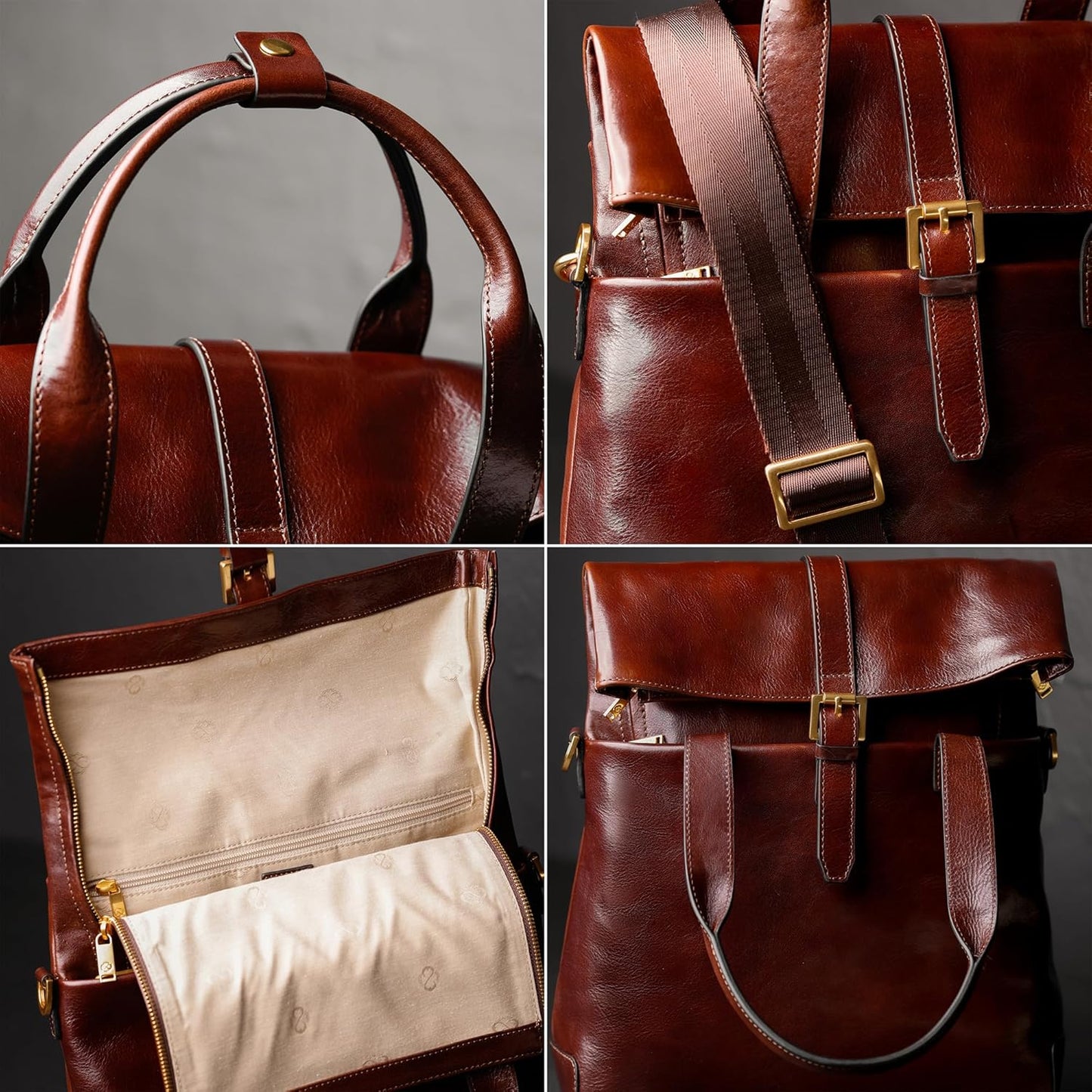 Time Resistance Leather Backpack - Business and Casual Backpack - Real Leather Backpack Made in Italy