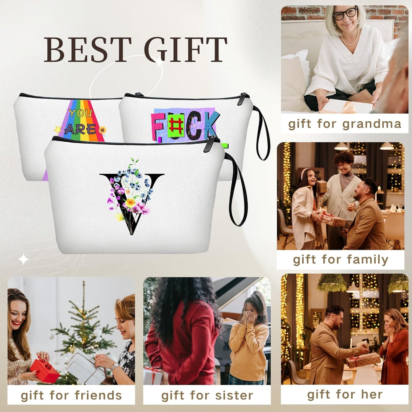 Mom Birthday Thank You Appreciation Gifts for Women Aunt Teacher Coworkers Bride Bridesmaid Monogrammed Travel Makeup Cosmetic Bag with Mirror Valentines Mothers Day Christmas Graduation V