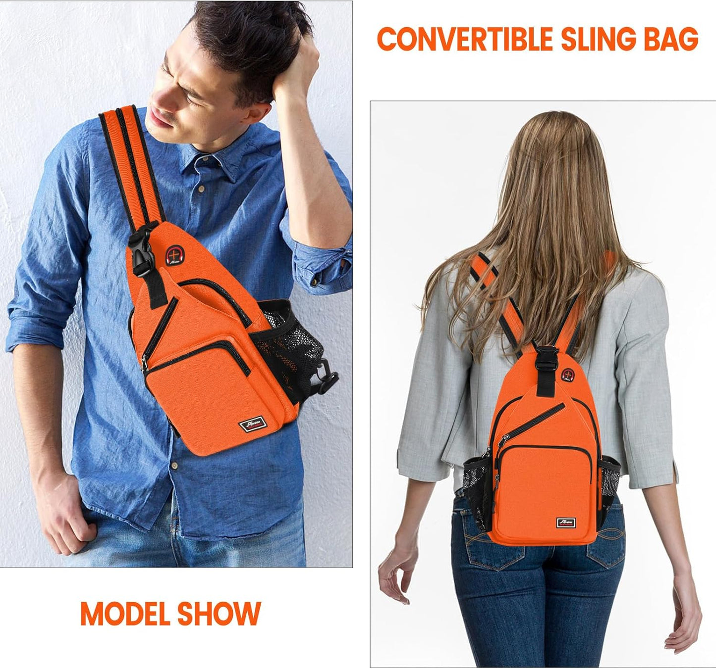 Crossbody Sling Backpack Men and Women Sling Bag Shoulder Backpack Travel Hiking Chest Bag Daypack (Orange)