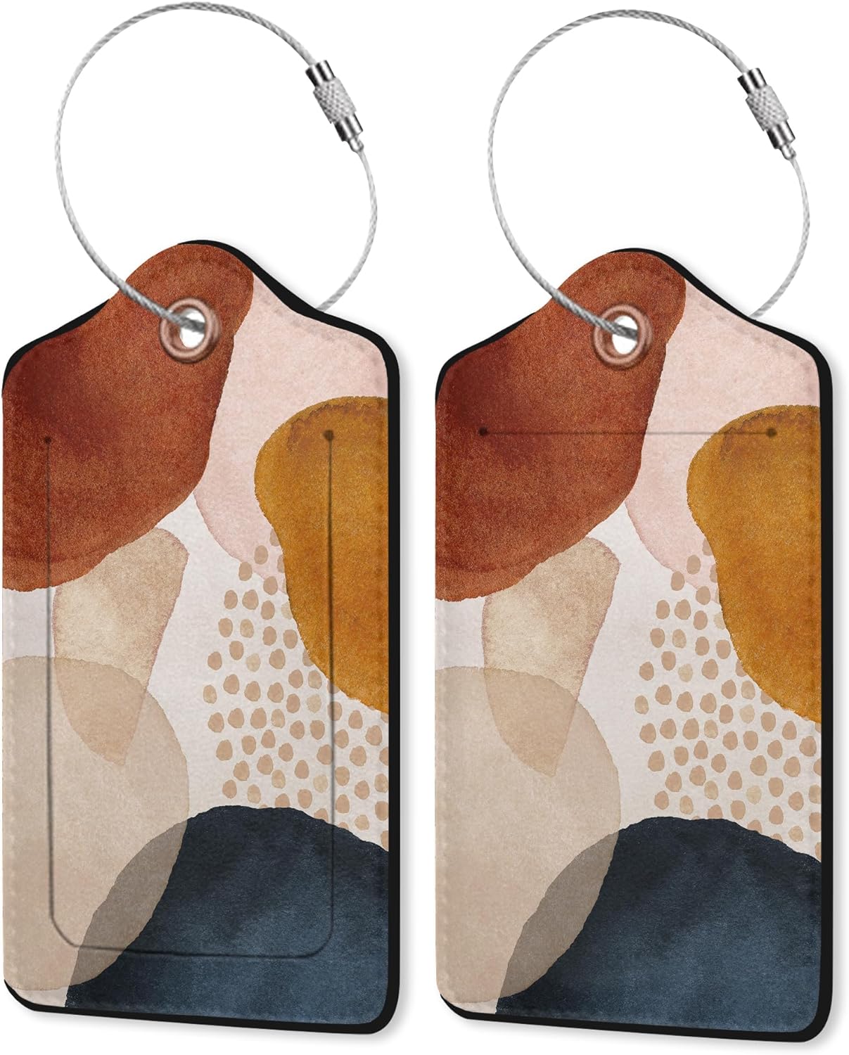 2 Pack Leather Luggage Tag for Suitcase Boho Color Block Modern Abstract Unique Travel Tags with Privacy Cover ID Label & Stainless Steel Loop for Men and Women Baggage