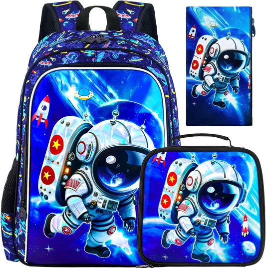 UFNDC 3PCS Boys Backpack,16”Kids Dinosaur Bookbag with Lunch Box, School Bag for Elementary Toddler