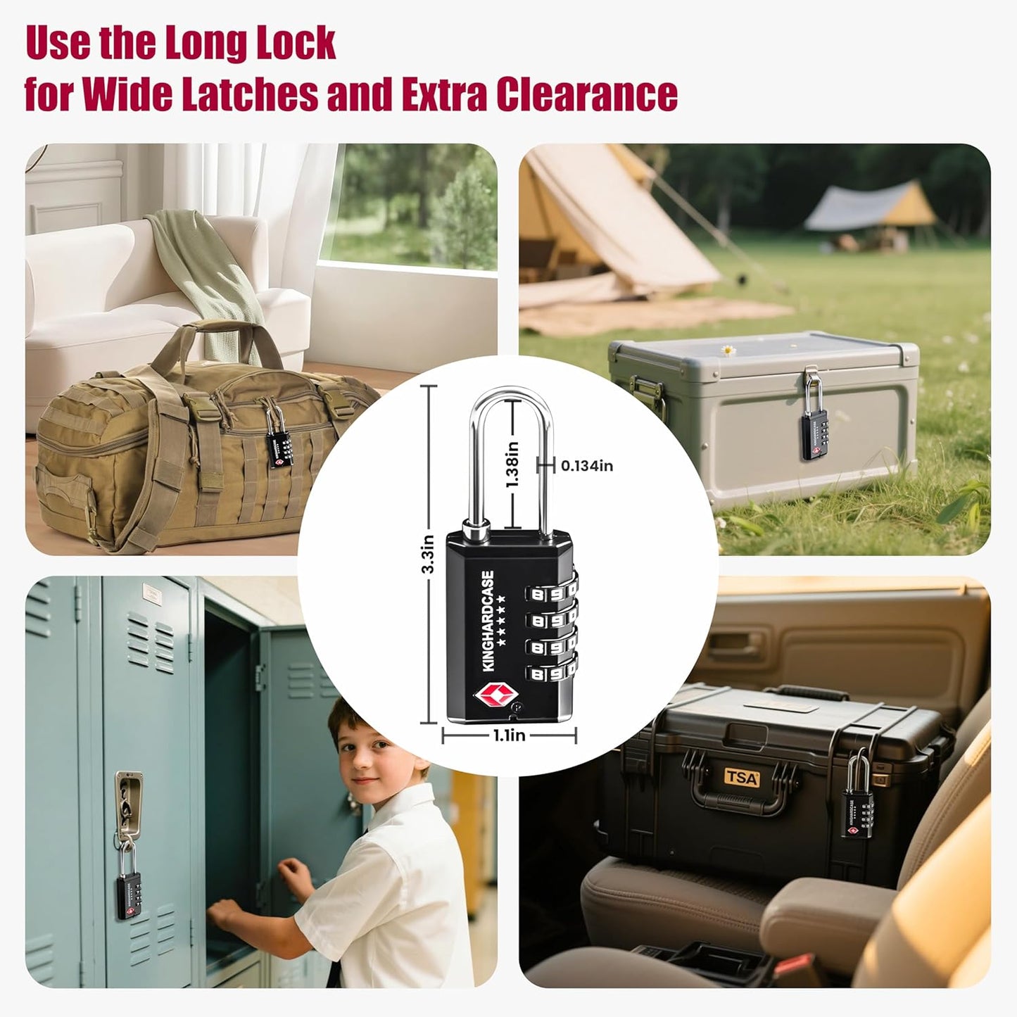 2 Pack TSA Locks for Luggage, 4-Digit Combination Travel Locks for Gun Cases, Toolboxes, Ammo Cases, Bags, Suitcases, Backpacks, Resettable Zinc Alloy Lock with Hook