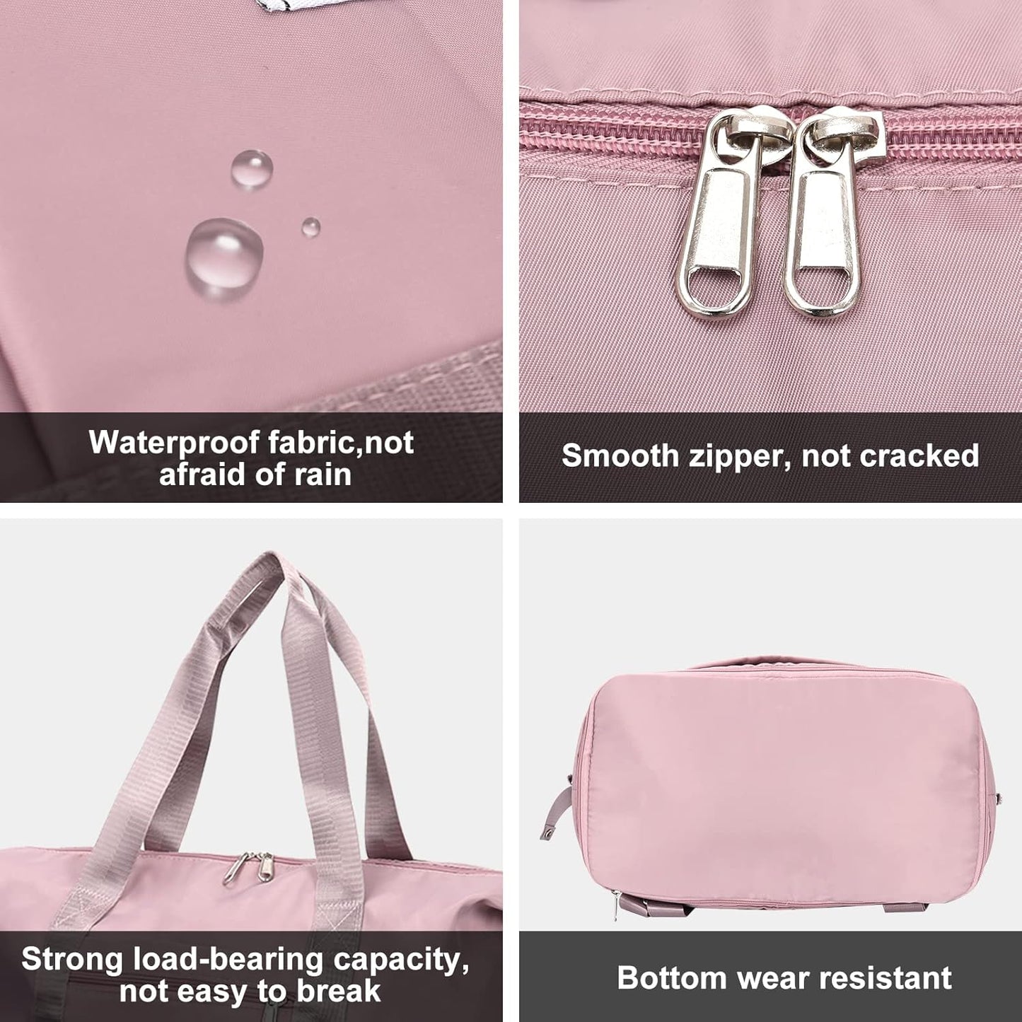 Large Capacity Folding Travel Tote Bag, Oxford Fabric Waterproof Lightweight Foldable Travel Duffel Bag, Portable Expandable Travel Bag, Dry and Wet Separation Carry On Bag for Airplanes (Pink-2)