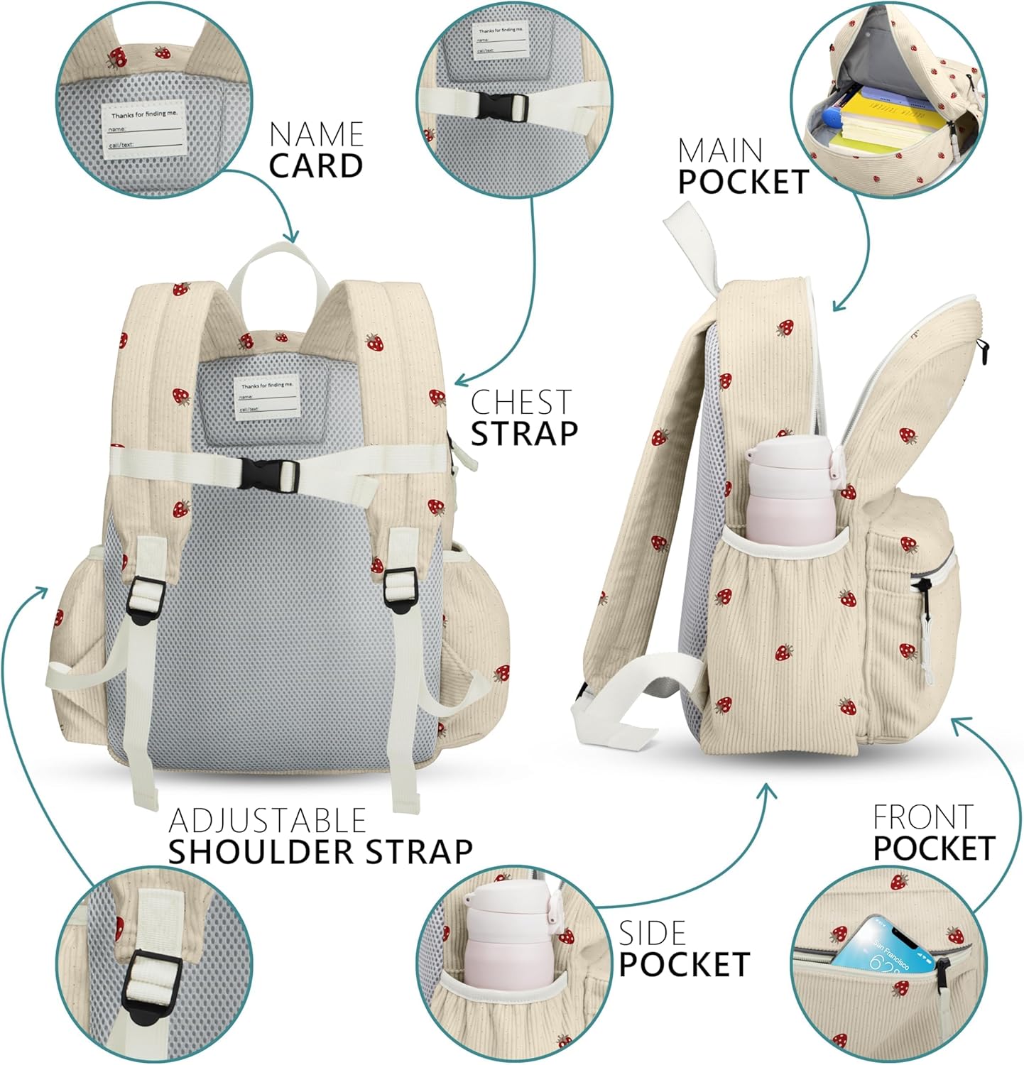 Corduroy Toddler Backpack for Boys and Girls 2-5: Preschool Cute Kids Backpack 13.5" H Fit Folder