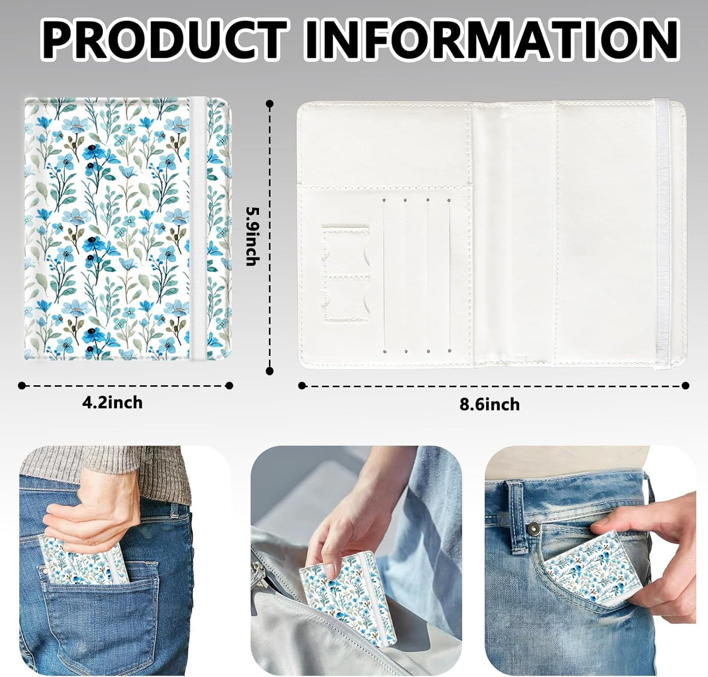 Passport Holder for Travel, Cute Passport Cover for Women Men, Waterproof PU Leather Rfid Blocking Passport Wallet with Credit Card Case for Travel Family, Boys Girls Travel Essentials