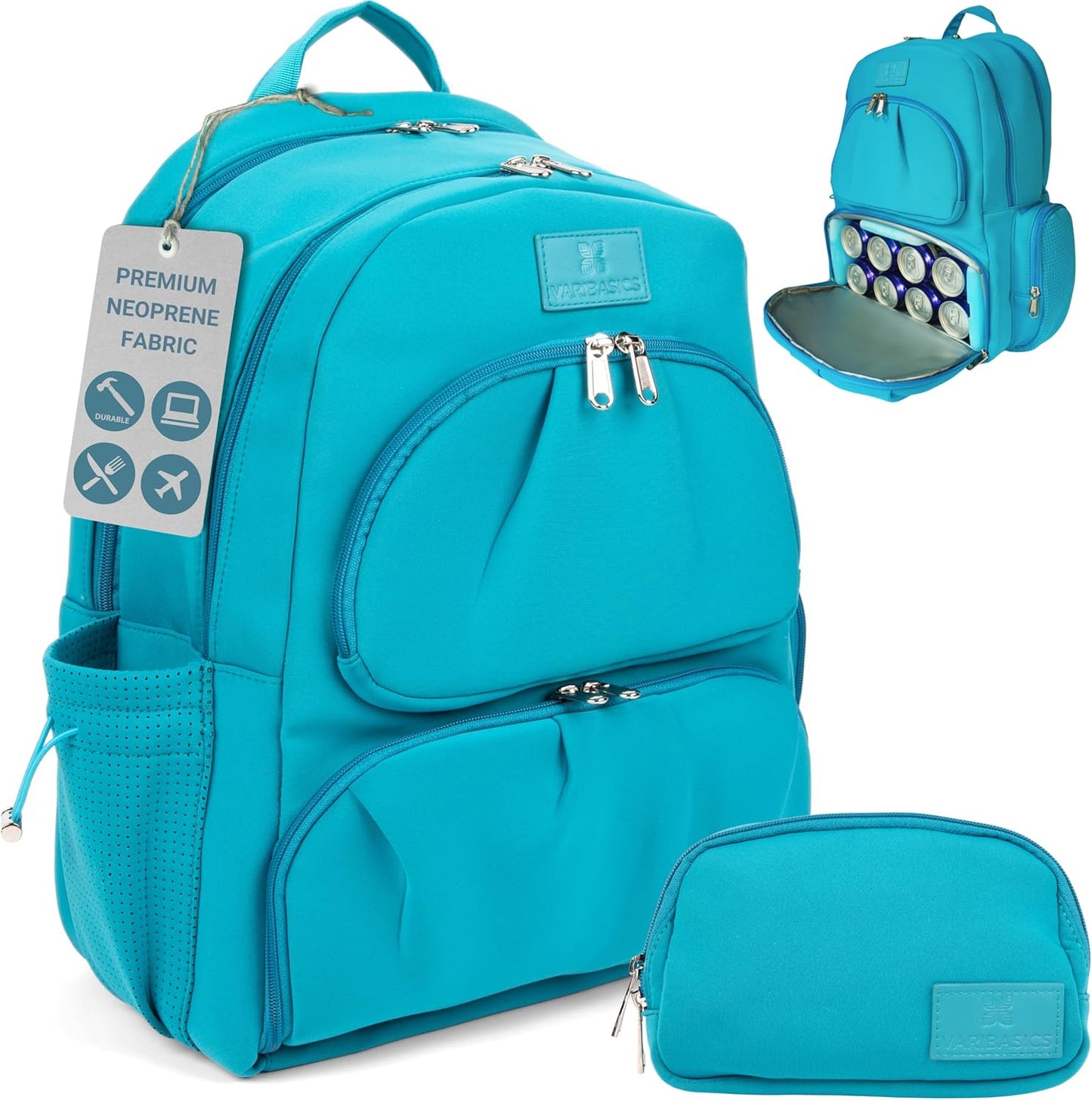 Alira Women’s Neoprene Laptop Backpack Set with Cooler Compartment & Coordinating Belt Bag, Premium Work Travel Backpack Fits 17” Laptop, Durable Large Bag for Office, Gym & Mom Life (Blue)