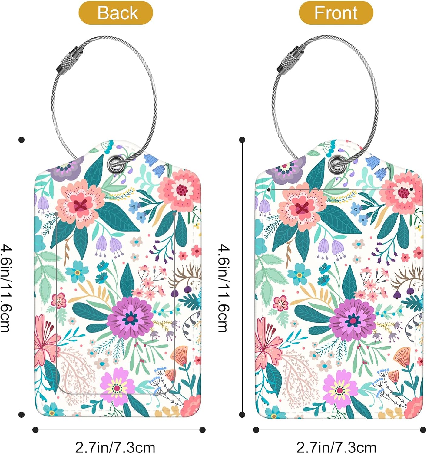 2Pack Luggage Tags for Suitcases, Cute Unique Pu Leather Cruise Luggage Tag with Privacy Cover ID Label Address Card and Metal Ring Suitable for Women Men Kids Travel Bag Colorful Flowers 2