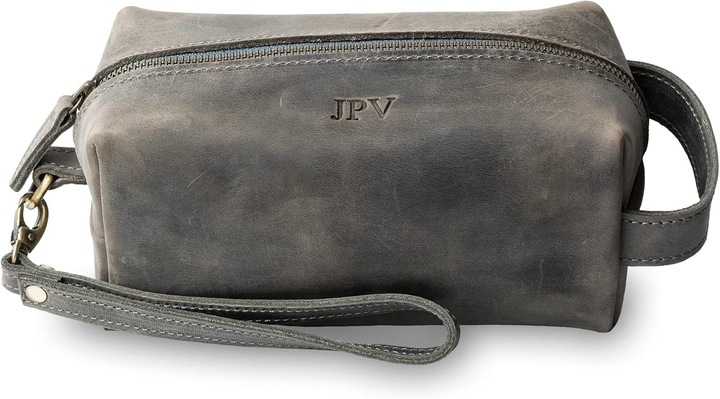PEGAI Personalized Leather Travel Toiletry Bag for Men | Handmade Top Grain Distressed Dopp Kit, Mens Toiletry Bag, Shaving Kit Case Travel Organizer - Lee (Rock)