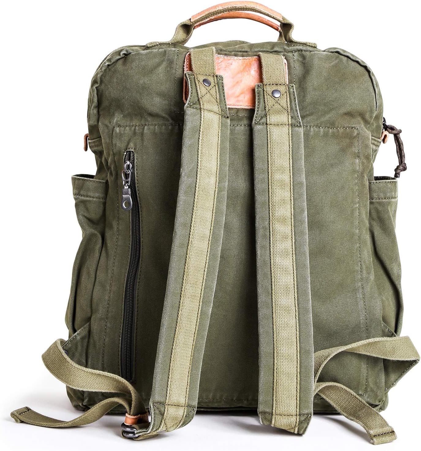 GOOTIUM Canvas Backpack for Women Vintage Style Zipper Bag Men's Casual Daypack Cloth Outdoor Travel Rucksack, Olive