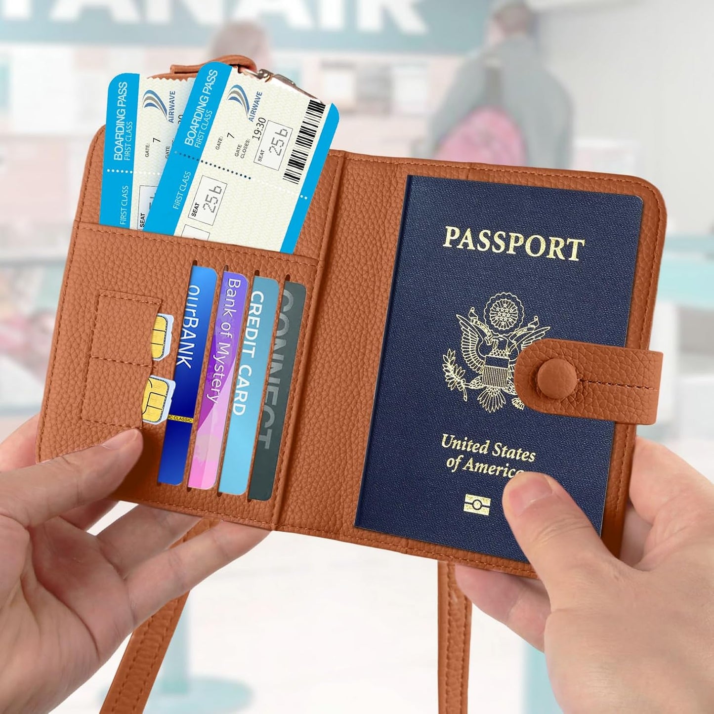 Passport Holder RFID Protected Wallet and Luggage Tag with Protection Cover Travel Accessories Leather Card Case Organizer for Women Men (Brown)