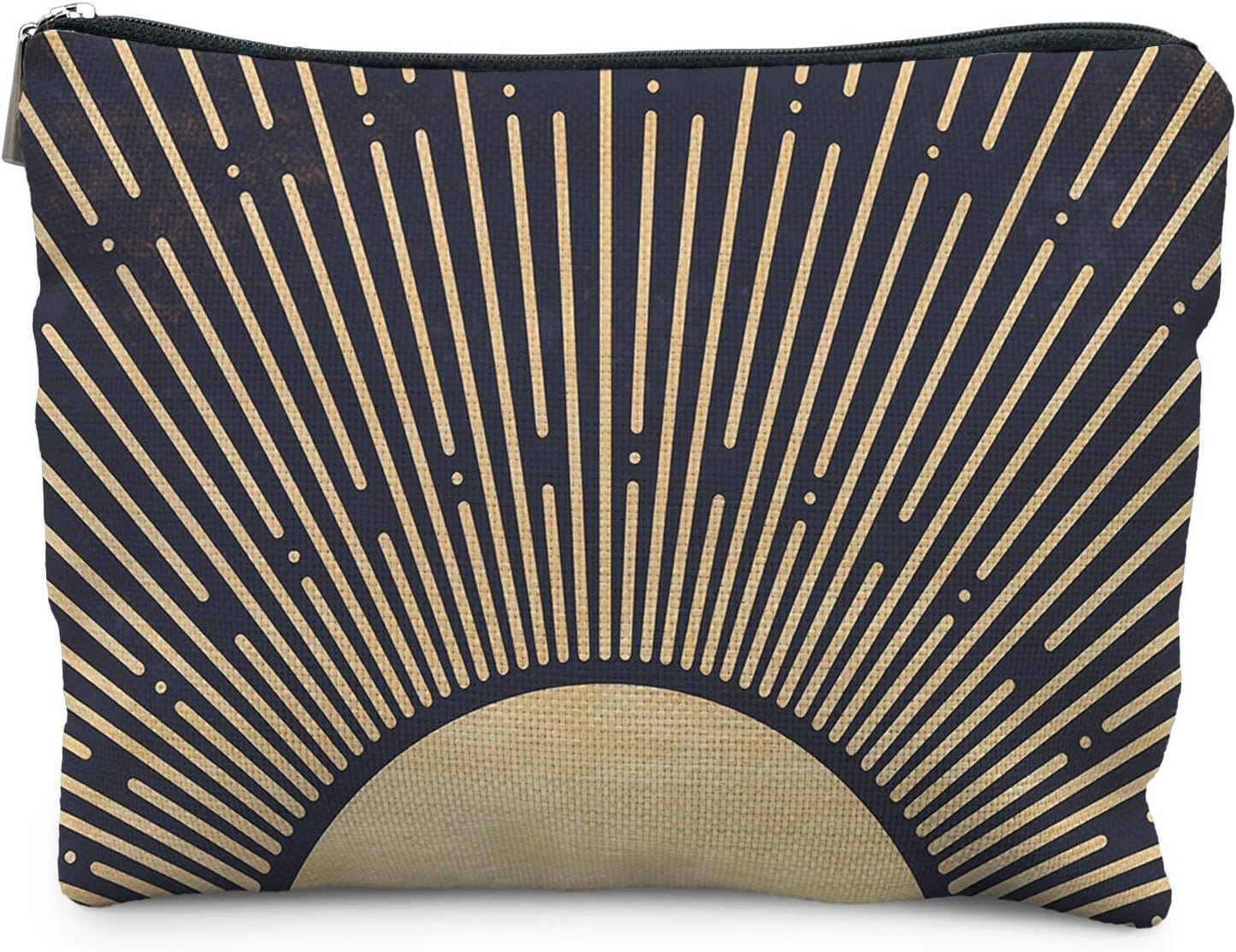 Sunshine Ray Boho Makeup Bag, Granola Girl Gifts, Vintage Navy Blue Boho Neutral Sun boho Bags for Women, Art or Journaling Pouch, Boho Gifts for Women
