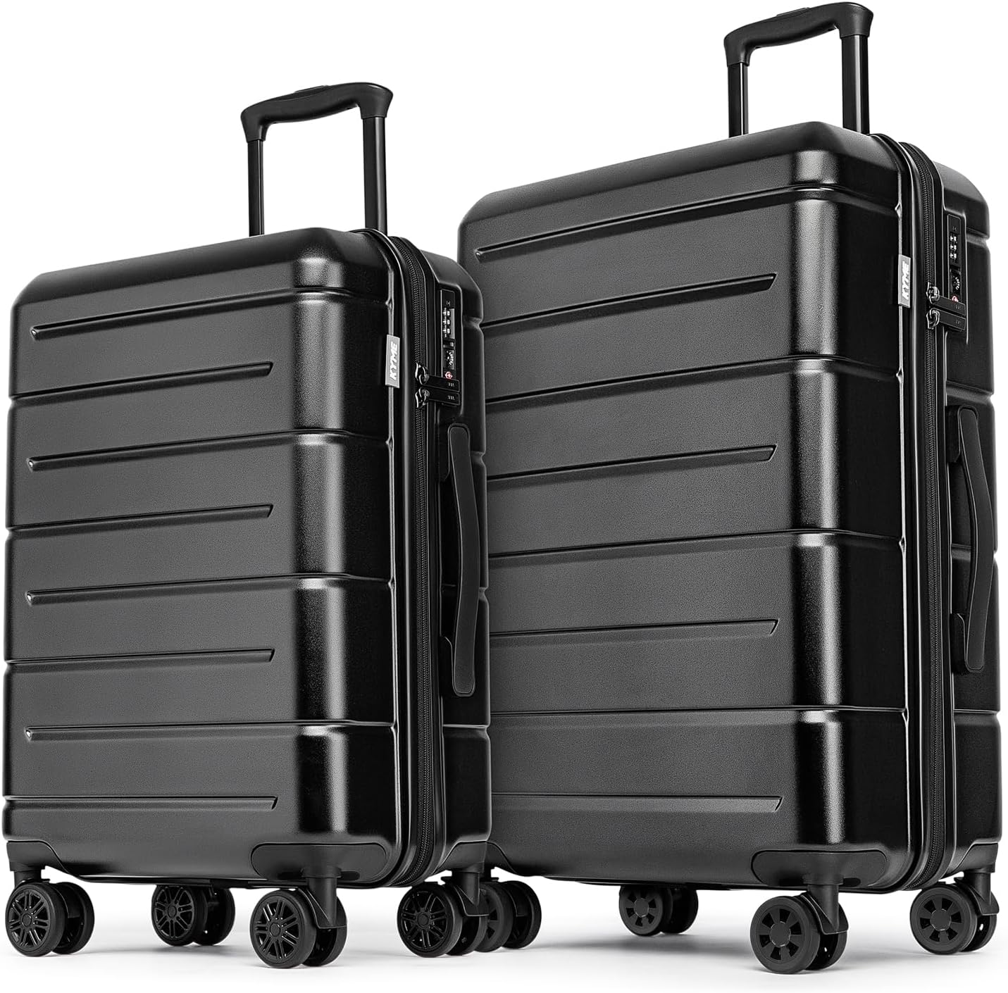 KYME Luggage Sets 2 Piece Hardshell 20"/24" Suitcases with Spinner Wheels Hardside Suitcase Set with TSA Lock Lightweight Travel Luggage Set with Cup Holder for Women Men Black