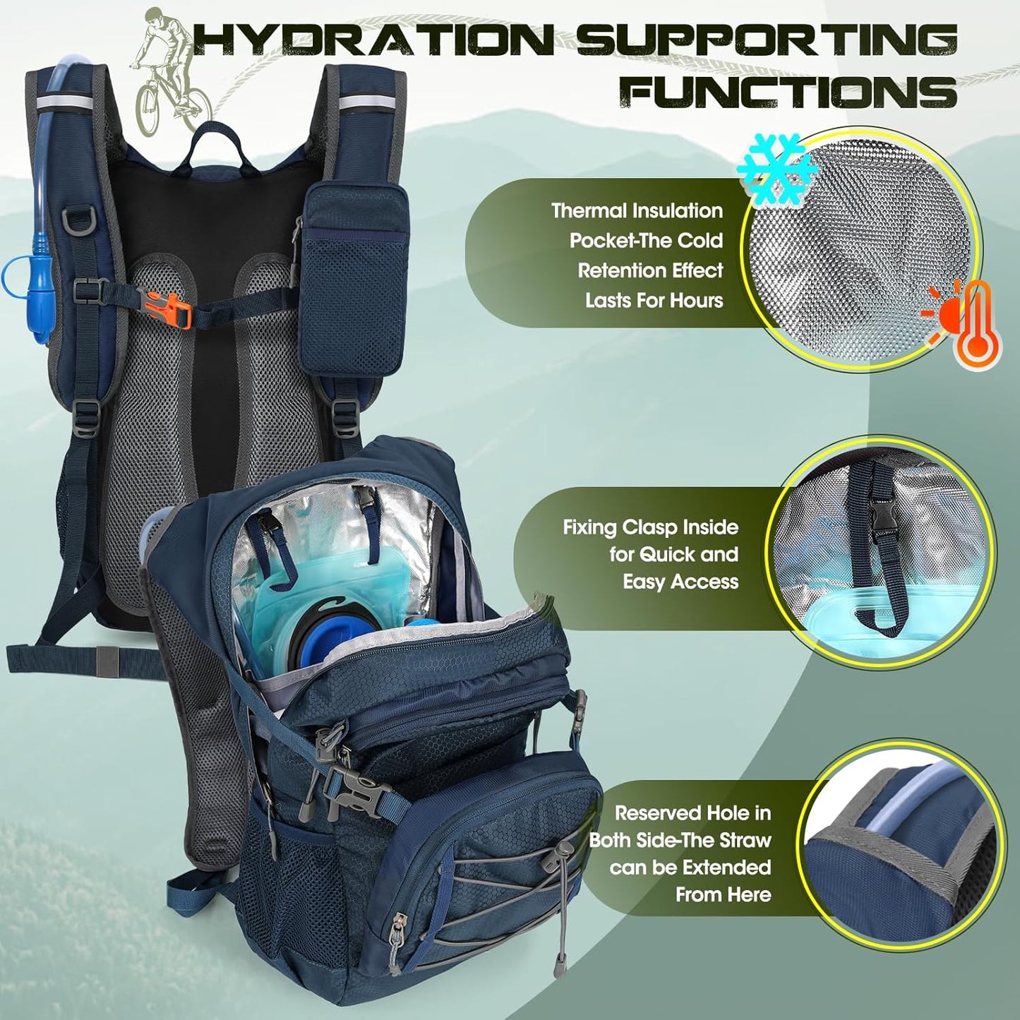 Hydration Backpack with Water Bladder, 18L Lightweight Hiking Backpack for Women&Men Small Insulated Hydration Water Pack for Hiking, Running, Cycling, Biking