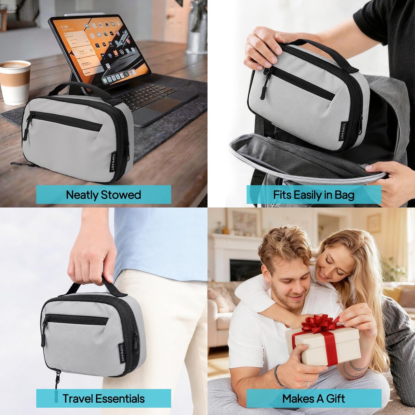 TOPEAST Expandable Cable Organizer Bag, Large Capacity Tech Pouch Electronics Travel Organizer