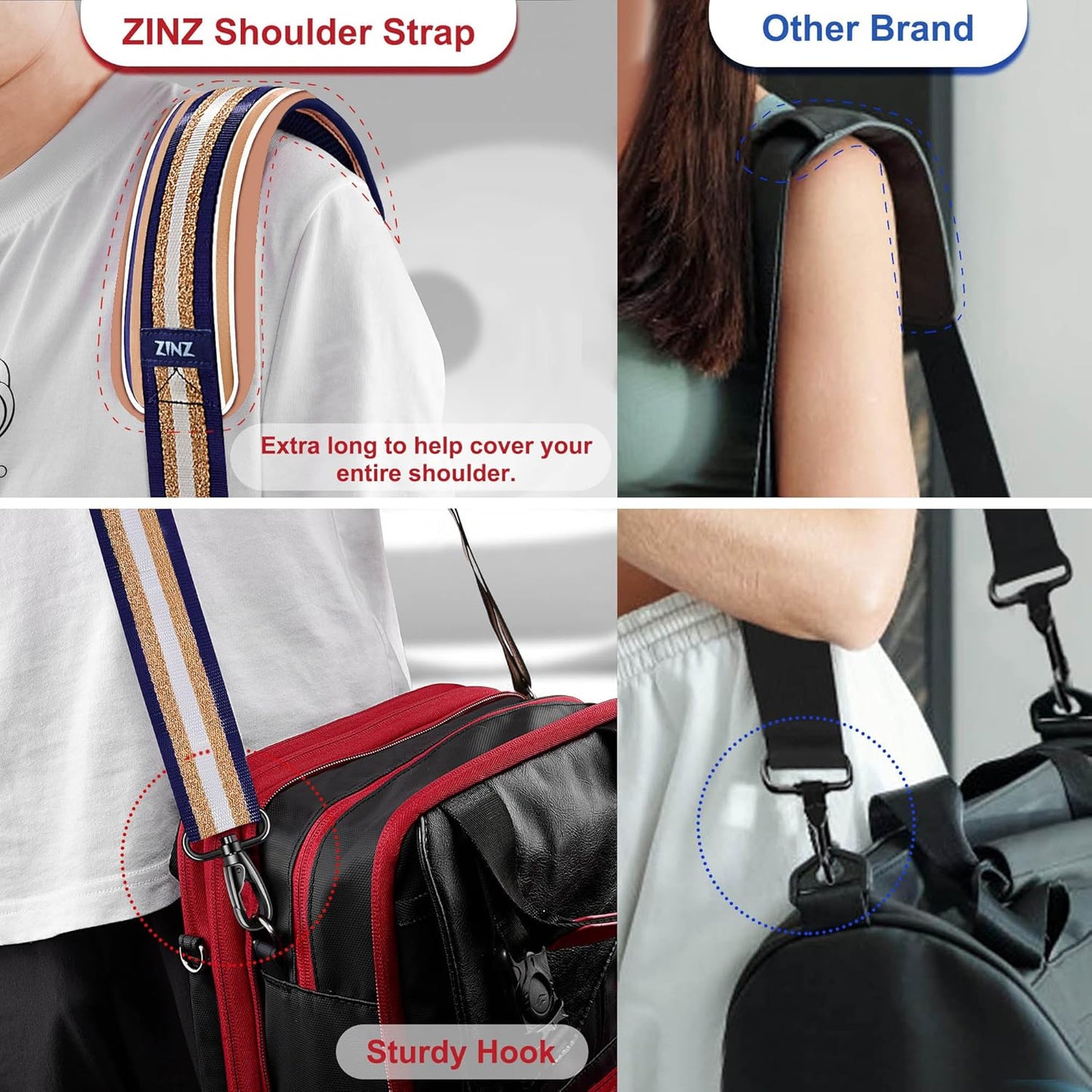 ZINZ Shoulder Strap - 59 Inch Universal Heavy-duty Adjustable Strap with Ultra-thick Fixed Breathable Pad for Laptop, Gym, Camera Bag and More - Blue Gold Jacquard