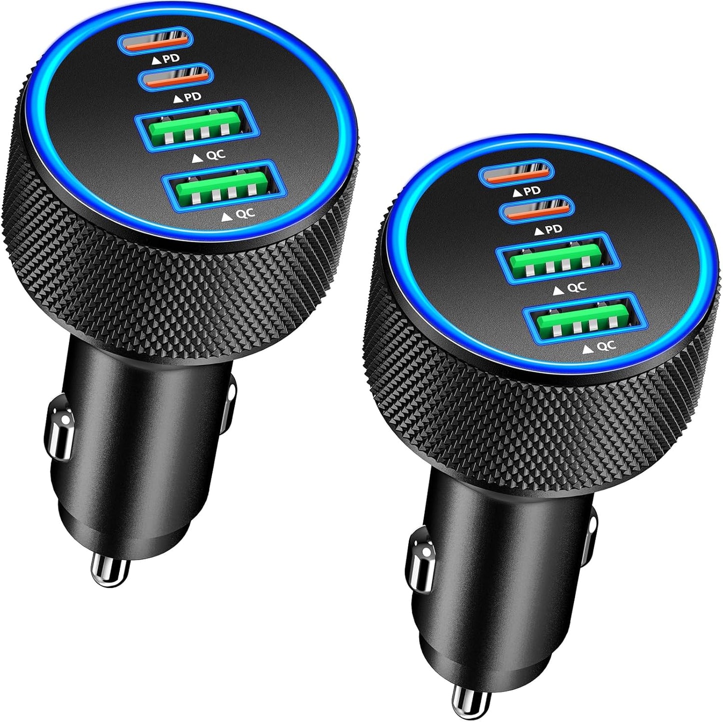 Car Charger USB C, Rombica 2Pack 4-Port 90W Dual USB-C&USB-A Car Power Cigarette Lighter Adapter PD/QC3.0 Type C Fast Car Charging for iPhone 17 17 Pro Max 16 15 14 13 12 11/Galaxy S25 S24/Pixel/iPad