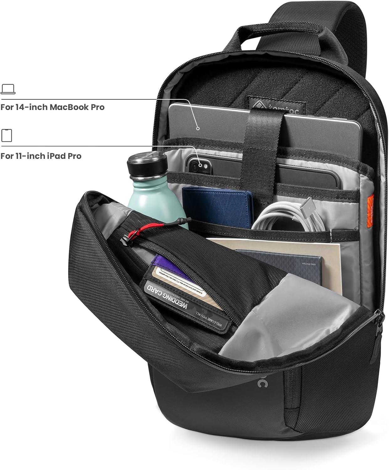 tomtoc 7L Sling Backpack Crossbody Bag for Men Women, EDC Daypack Chest Shoulder bag for 14-inch MacBook Pro M5, 13" MacBook Air/Pro, 13'' iPad Pro M5/iPad Air M3, Organized, Daily Use, Work, Travel-S