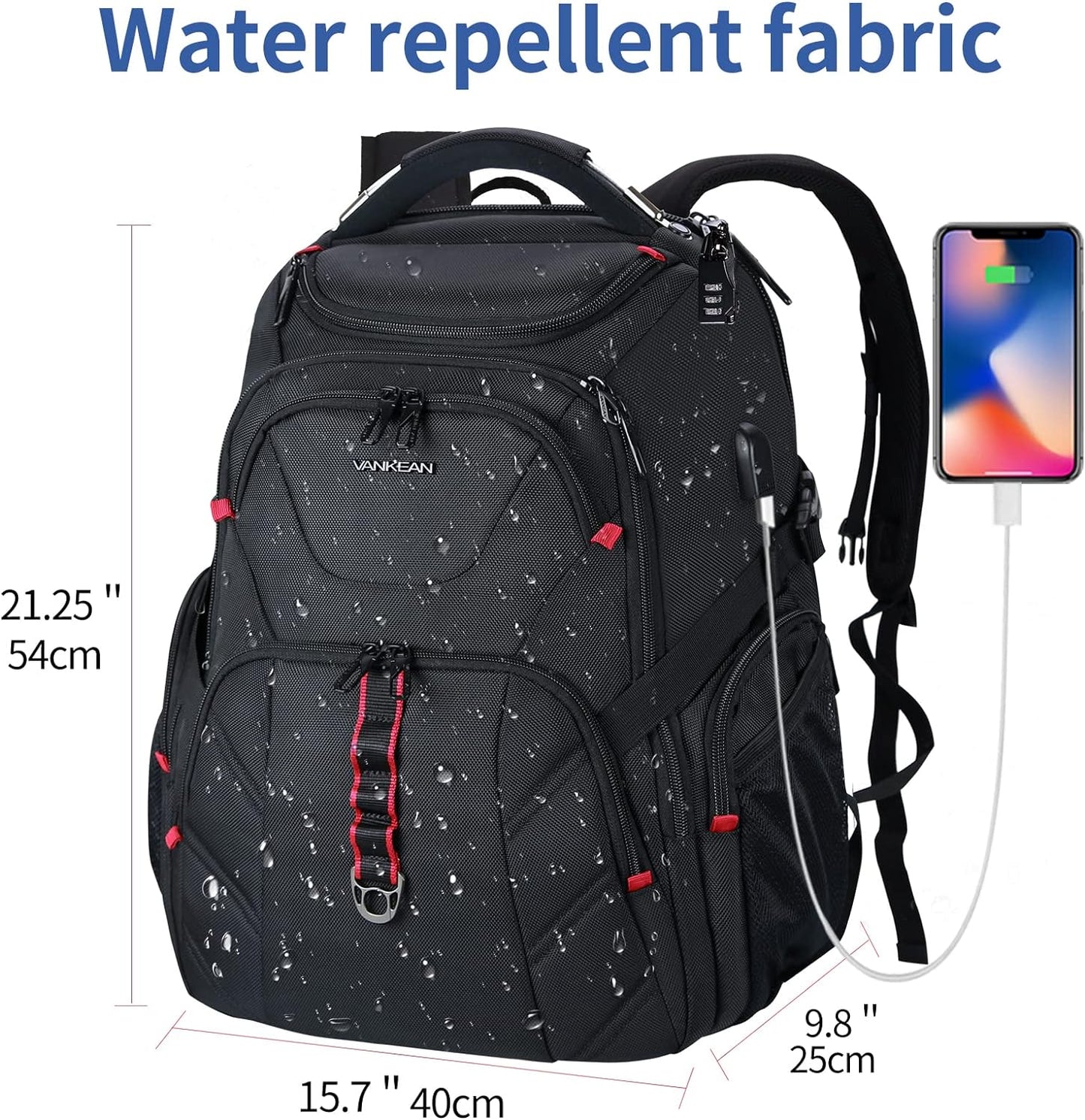 VANKEAN 17.3'' Travel Laptop Backpack TSA Friendly, Water Resistant Anti Theft Extra Large College