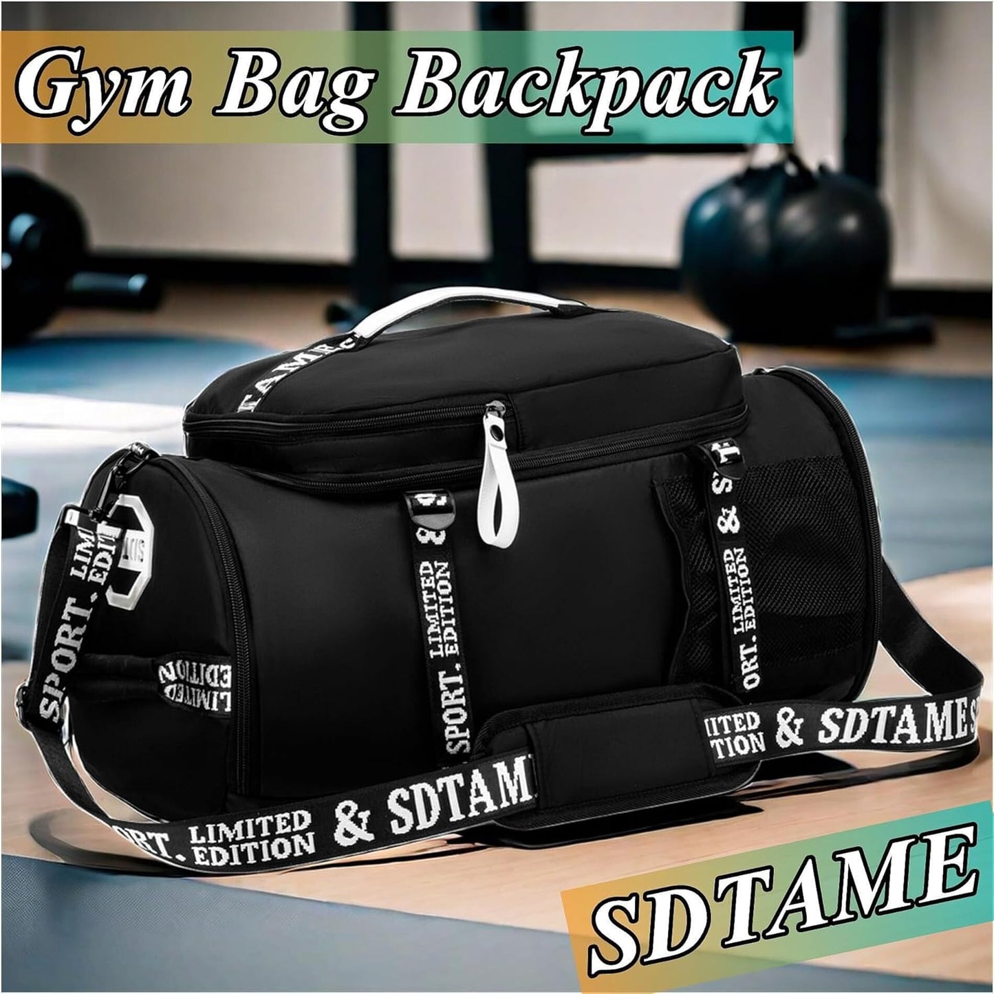 Gym Duffle Bag Backpack with Shoe Compartment,4 ways Travel Backpack for Women and Men,Multi-Functional Weekender bag with Waterproof Layer&Laptop Compartment for Fitness, Travel,Camping