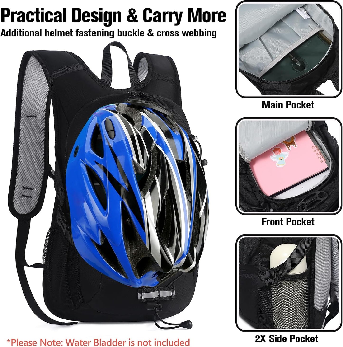 12L Kids Hiking Backpack, Small Hydration Backpack, Waterproof Kids Camping Daypack 5-12, No Water