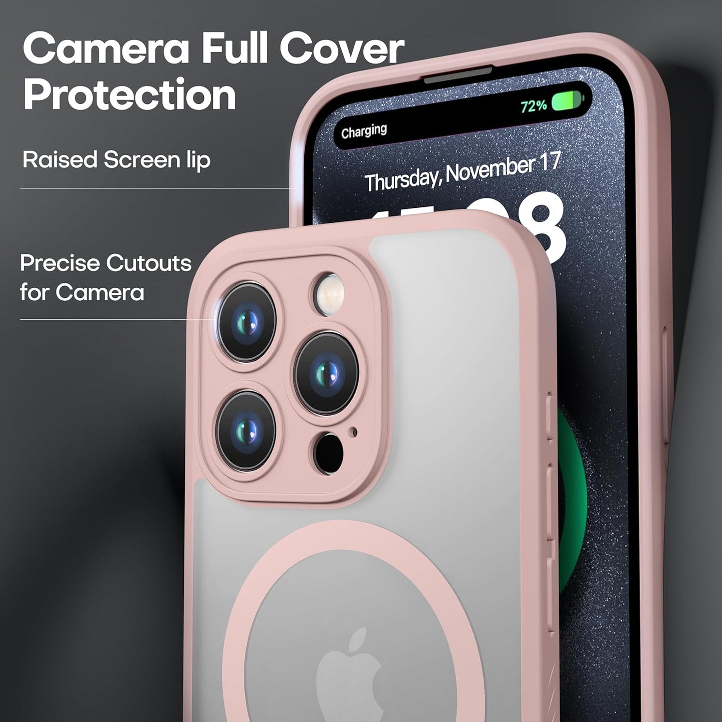 CellEver Strong Magnetic for iPhone 15 Pro Case [Camera Protection] [Military Grade Drop Tested] [Compatible with MagSafe] Slim Translucent Matte Phone Case (6.1") - Pink