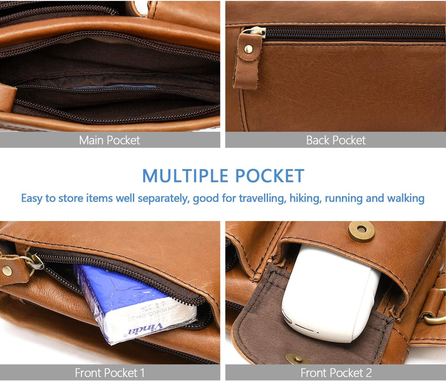 NIUCUNZH Cowhide Waist Fanny Pack-Genuine Leather and Slim with Adjustable Waistband Brown