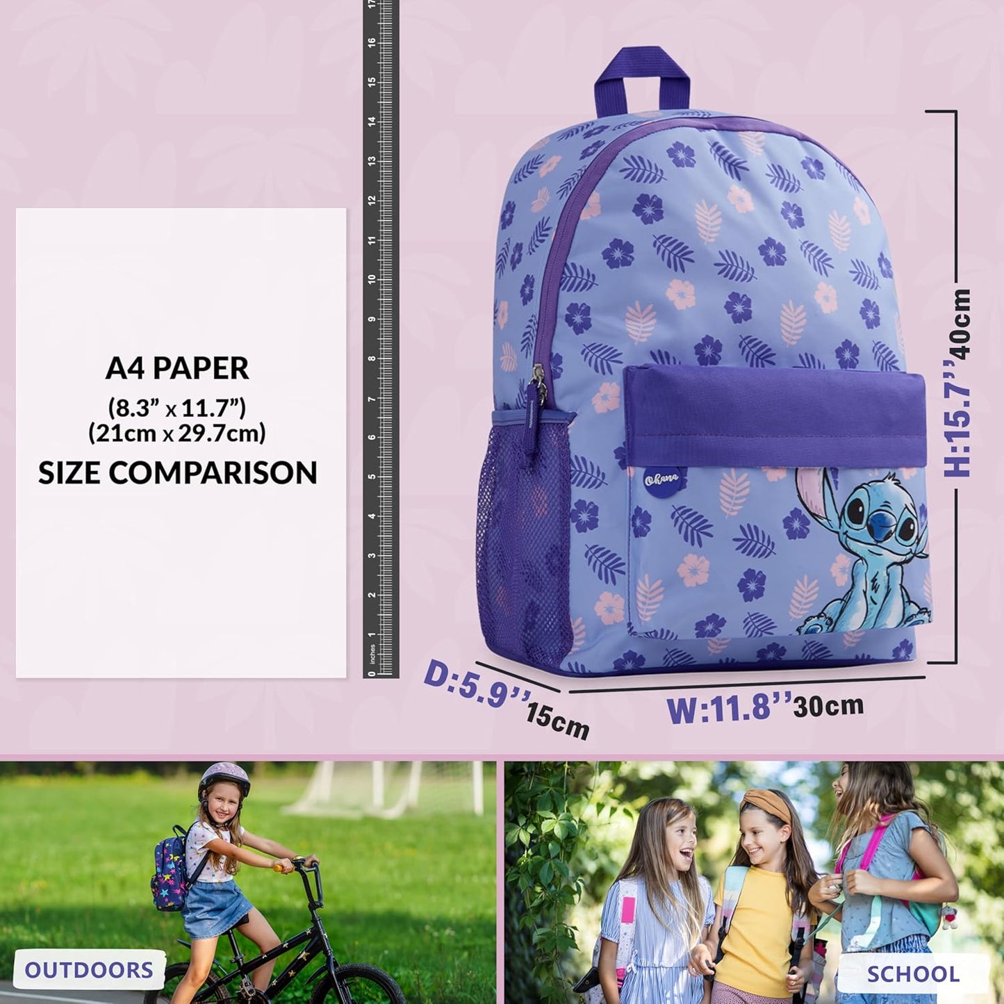 Disney Stitch Backpack for Girls Teens School Bag Kids Book Bag School Supplies Gifts (Purple)