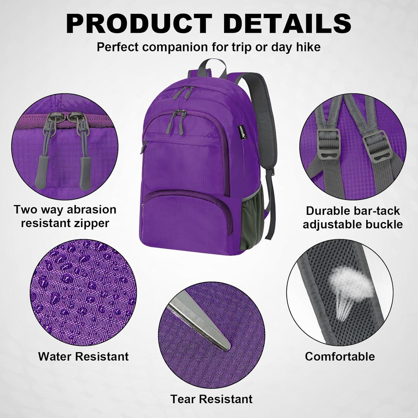 HOLYLUCK 20L lightweight packable Hiking Daypack Foldable Backpack for Men Women Small Travel