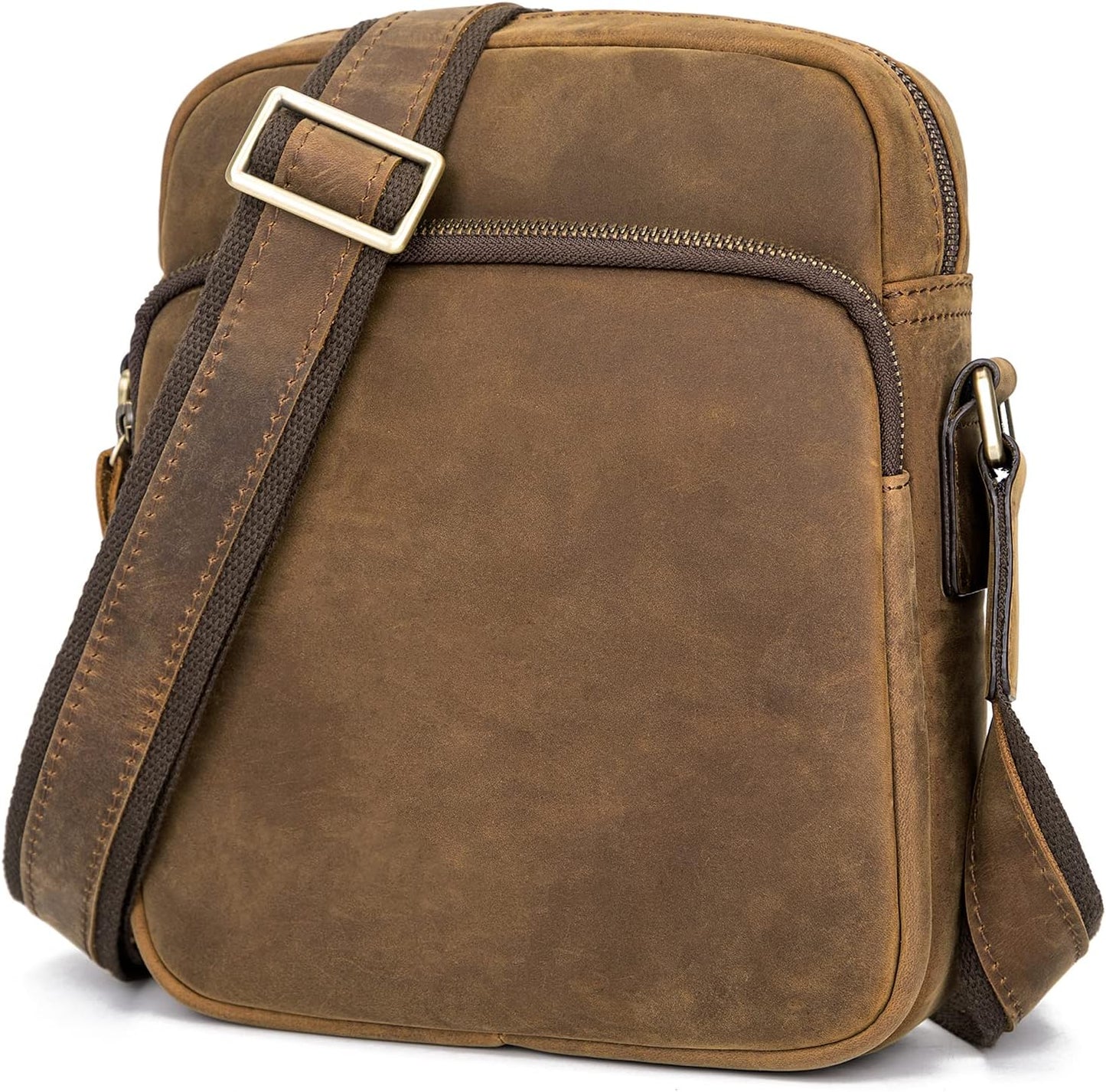 Augus Leather Messenger Crossbody Shoulder Bag for Men Work Business Casual Adjustable straps With YKK Metal Zipper