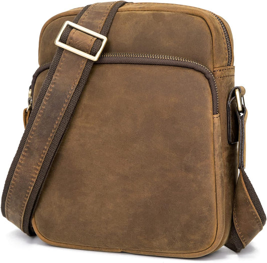 Augus Leather Messenger Crossbody Shoulder Bag for Men Work Business Casual Adjustable straps With YKK Metal Zipper