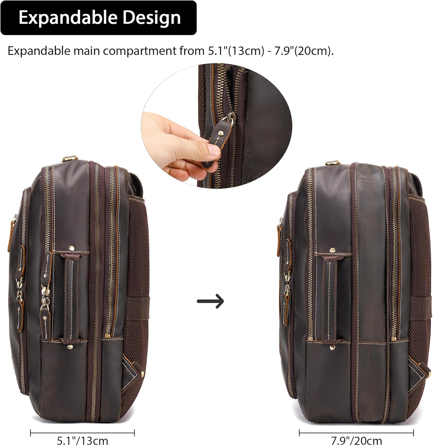 LANNSYNE Vintage Genuine Leather Backpack For Men, 2 in 1 Expandable Briefcase Fits 17'' Laptop