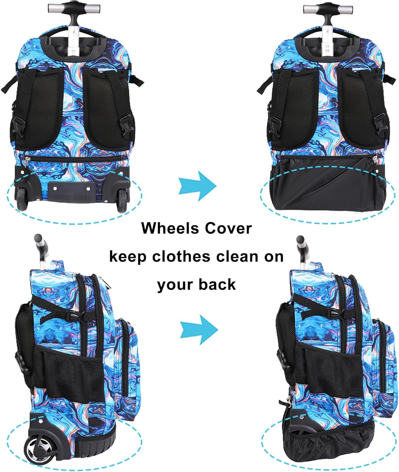 Tilami Rolling Backpack 19 inch with Lunchbox Wheeled Laptop Backpack, Painting Blue