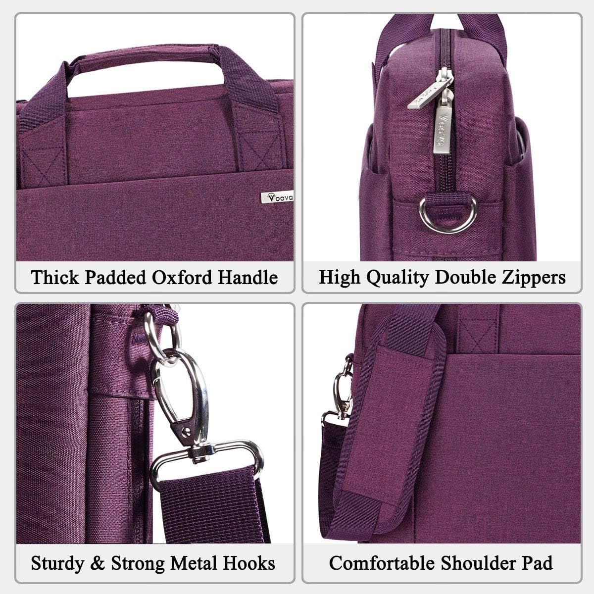 Voova Laptop Bag Case 17 17.3 Inch Computer Sleeve Messenger Bag with Shoulder Strap Expandable Waterproof Large Capacity Business Briefcase for Work Travel Fit 17-18” Laptop, Women Ladies, Purple