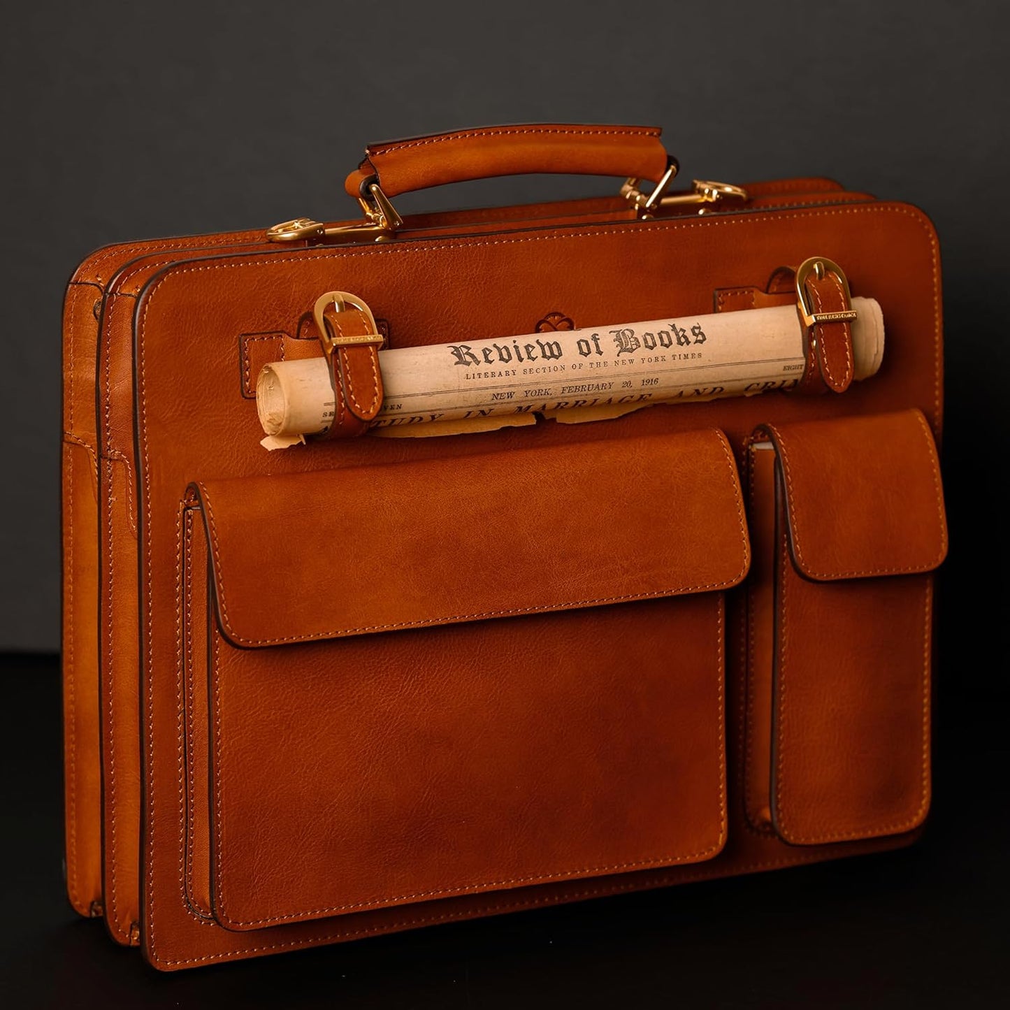 Time Resistance Leather Briefcase - Classy Bag for Men - Business and Vintage Briefcase Made in Italy