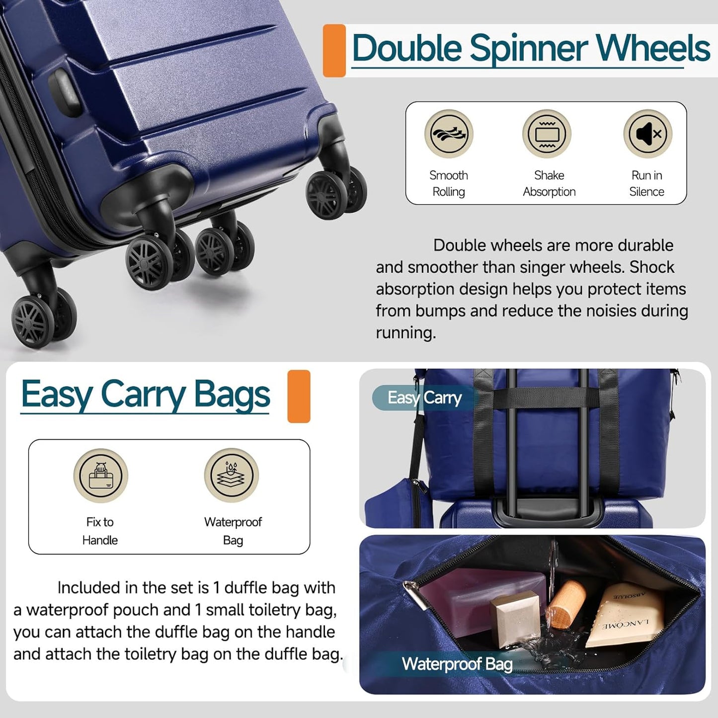 Hoteel Luggage Sets 5 Piece, 4-Yr Warranty ABS+PC Hard Shell Expandable Suitcases with Wheels, TSA Aproved Lock and Carry on Bags, Travel Suit Case Set for Men and Women, (5-Piece, Blue)