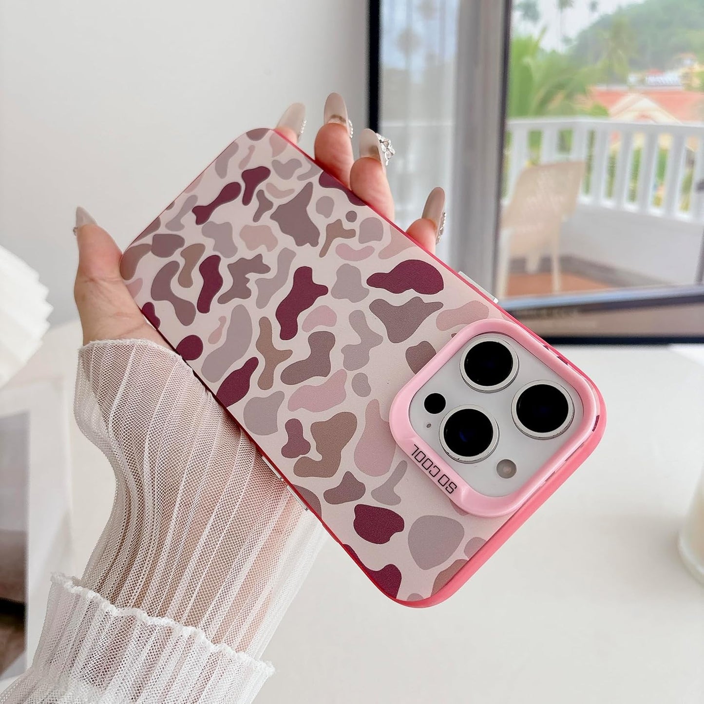 for iPhone 14 Pro Case, Vintage Camo Pattern Design for Men Boys Teens, Cool Camouflage Shockproof Protective Cover for Girls Women - Pink