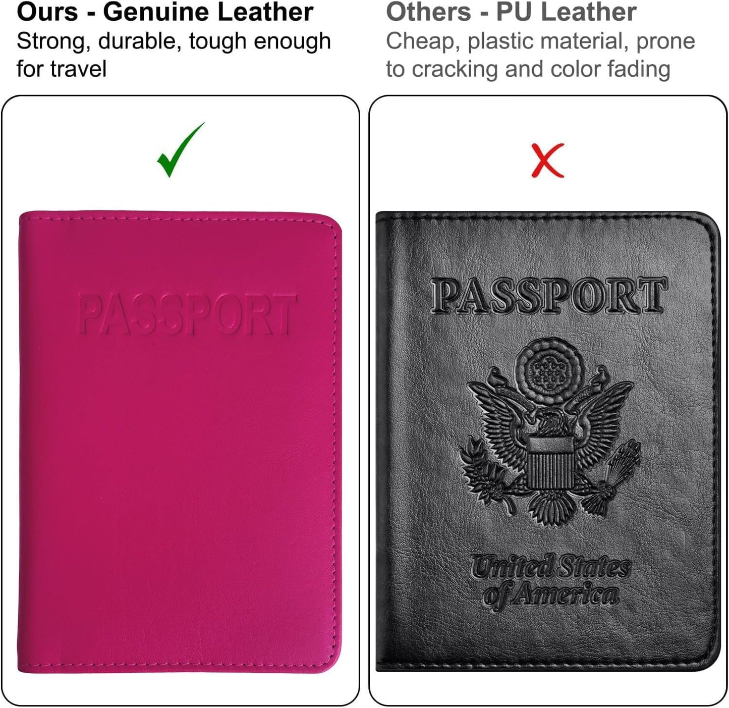 Bright Pink Genuine Leather RFID Passport Cover