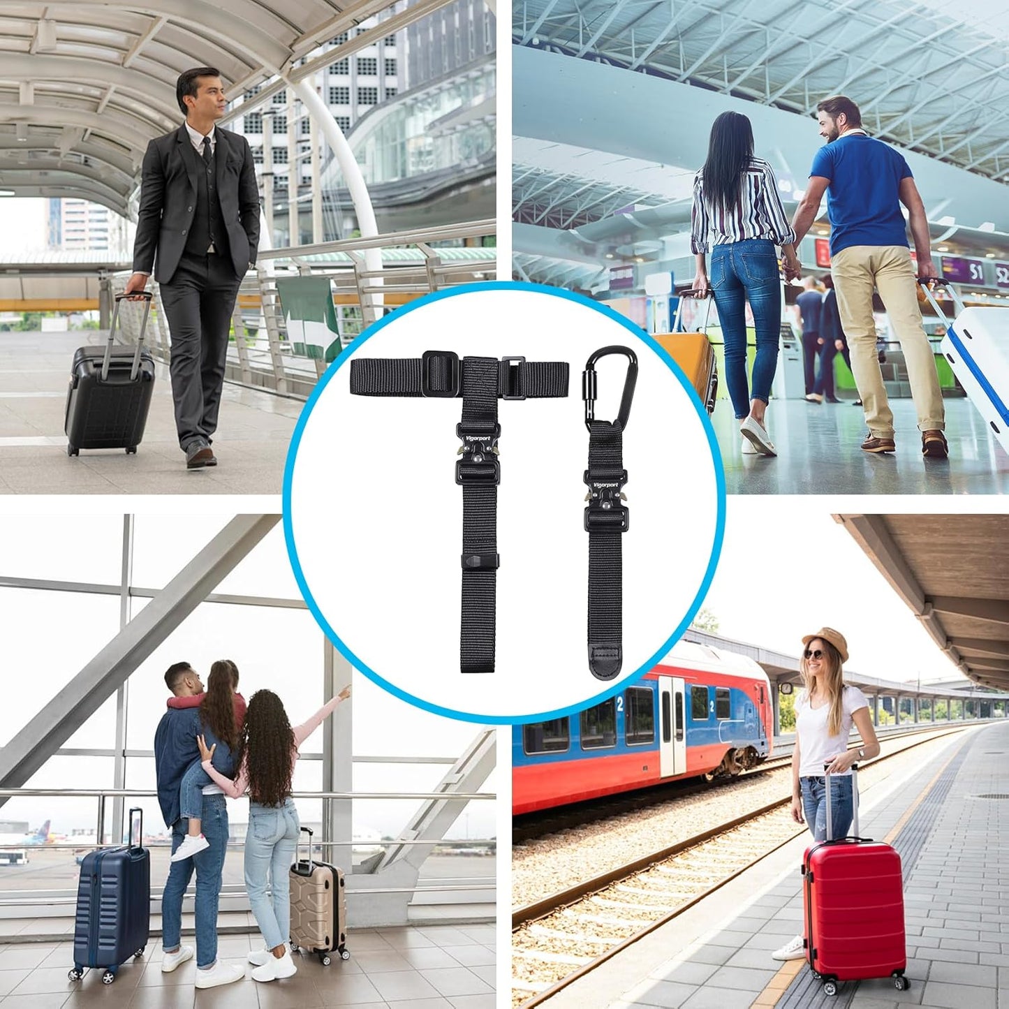 Vigorport Luggage Straps, Straps for Suitcase, Add A Bag Adjustable Luggage Accessories with Carabiner for Connect Your 2 Suitcases, Bag Straps for Luggage