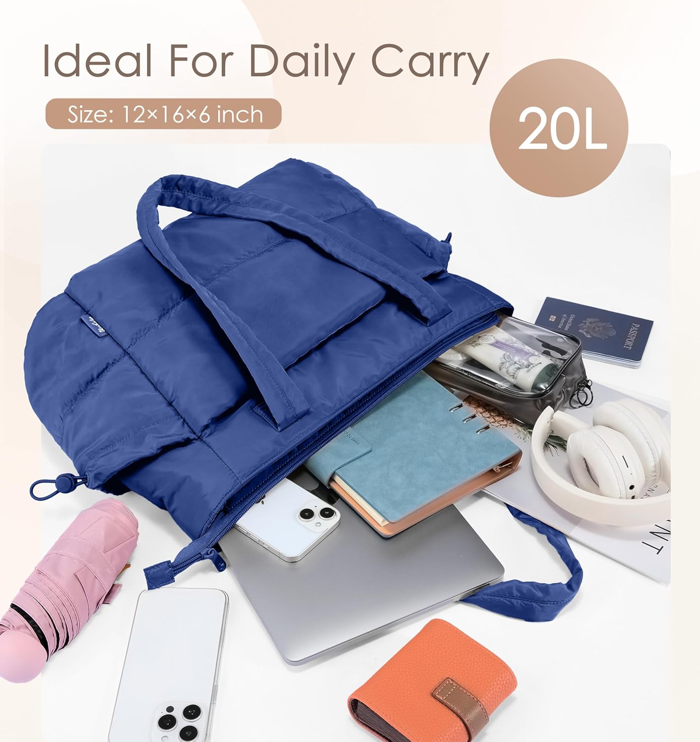 Tote Bag for Women Puffy Work Bags for Women with Zipper Lightweight Quilted Puffer Tote Bag for Travel, Teacher, Nurse