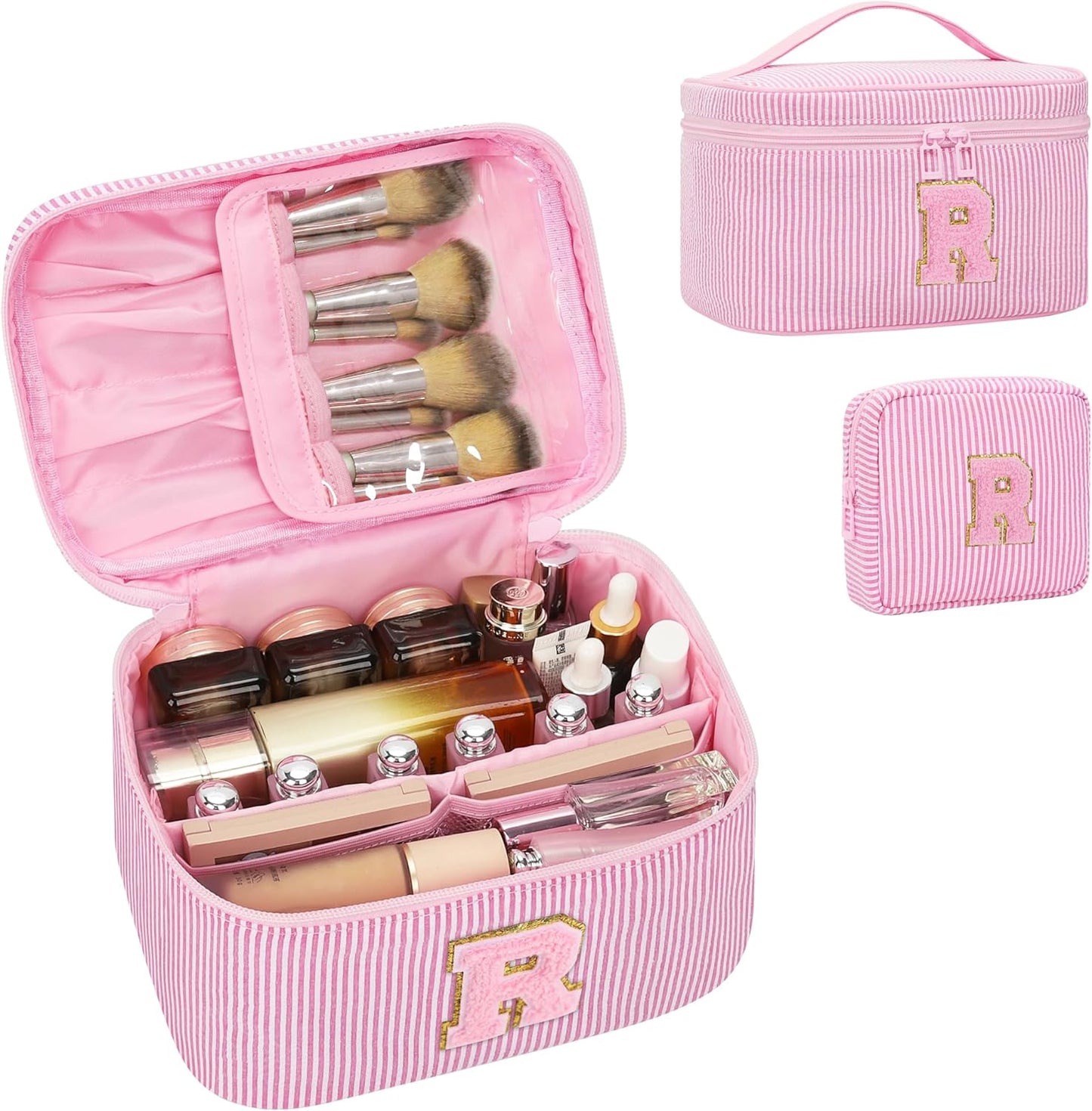 Initial Makeup Bag - Personalized Monogram Cute Makeup Bags,Make Up Case for Women Her Best Friend