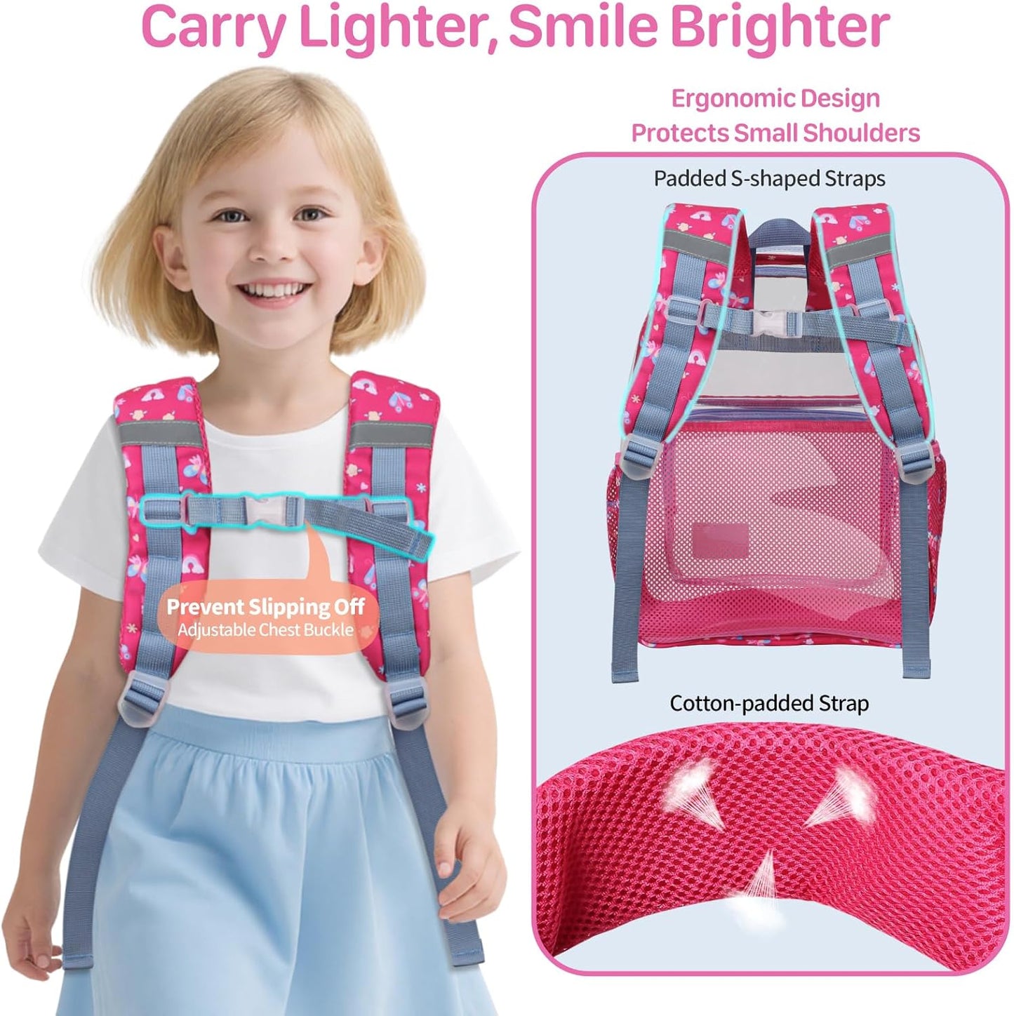 Bagseri Clear Backpack for Girls - 15 Inch Clear Bookbag for Kids Aged 3 to 8 Heavy Duty Transparent Backpack for School, Cute See Through Bag with Reflective Strip, Rose Pink Butterfly