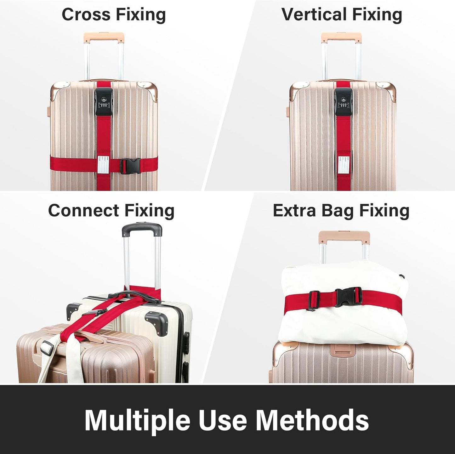 Luggage Straps, Red TSA Approved Luggage Strap Belt with Combination Lock for Suitcases, 2 Pack