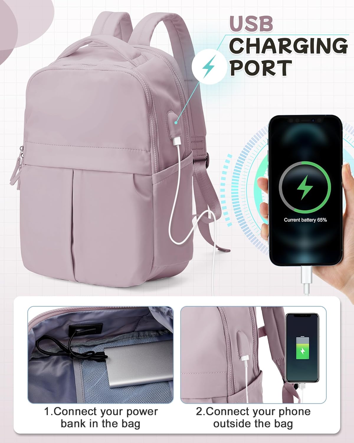 Laptop Backpack for Women Men Gym Work Backpack Casual Daypack Backpacks Small Travel Backpack for Traveling on Airplane Lightweight College Teacher Backpacks for Women Purple