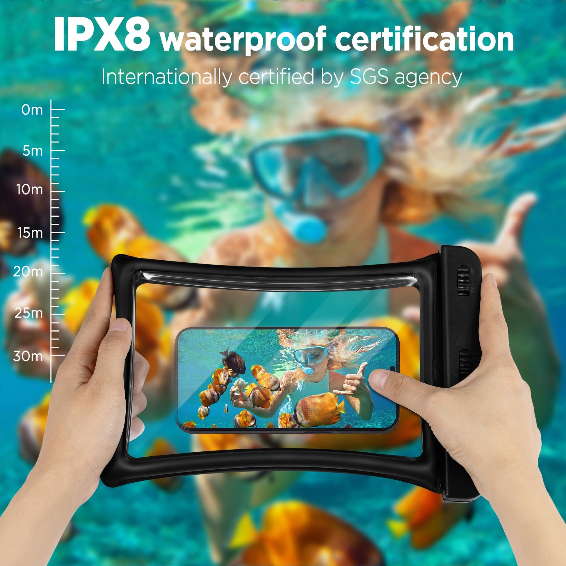 CACOE Floatable Waterproof Phone Pouch 2 Pack Up to 10.0", Black+Green
